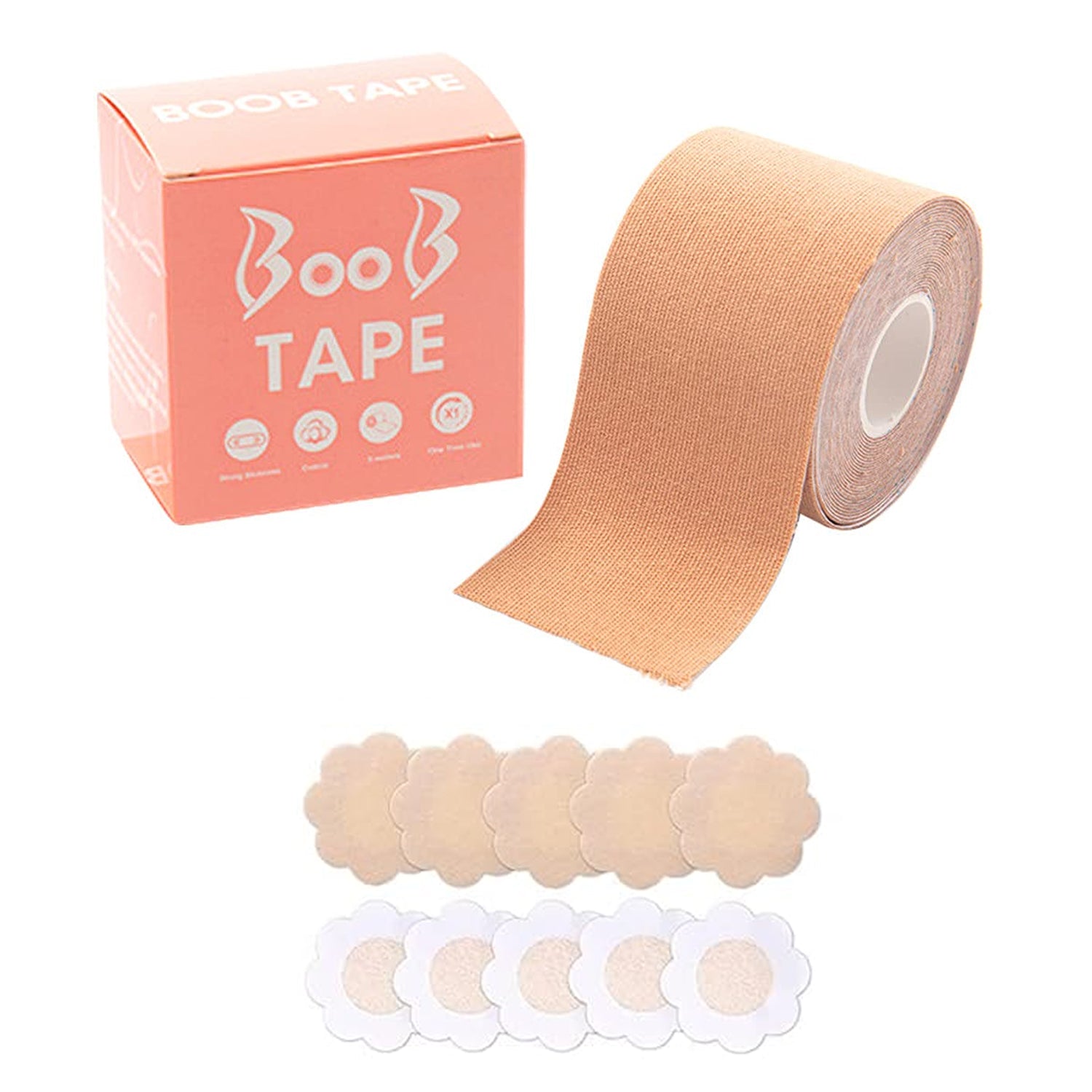 Boob Tape with Nipple Covers: Cotton, Breathable, Lift & Support (5m, 10 Pairs) signaturekarts