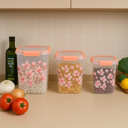 Square 3 Pcs Floral Printed Airtight Storage Container Set (3 Pcs Set) Signature Kart