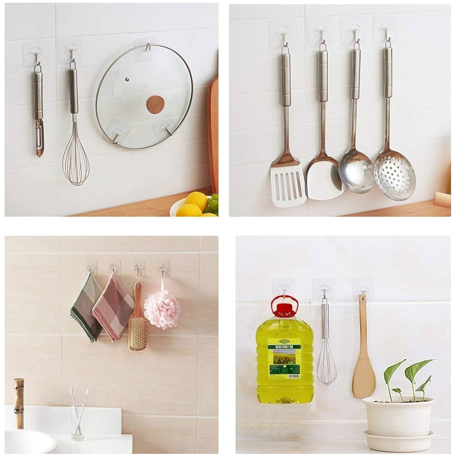 Self Adhesive Transparent Sticky Plastic & Stainless Steel Wall Hooks (10 Pcs Set) Signaturekarts
