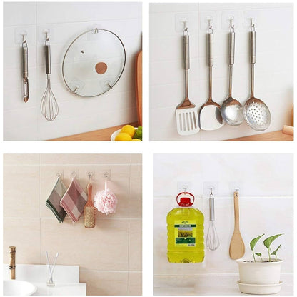 Self Adhesive Transparent Sticky Plastic & Stainless Steel Wall Hooks (10 Pcs Set) Signaturekarts