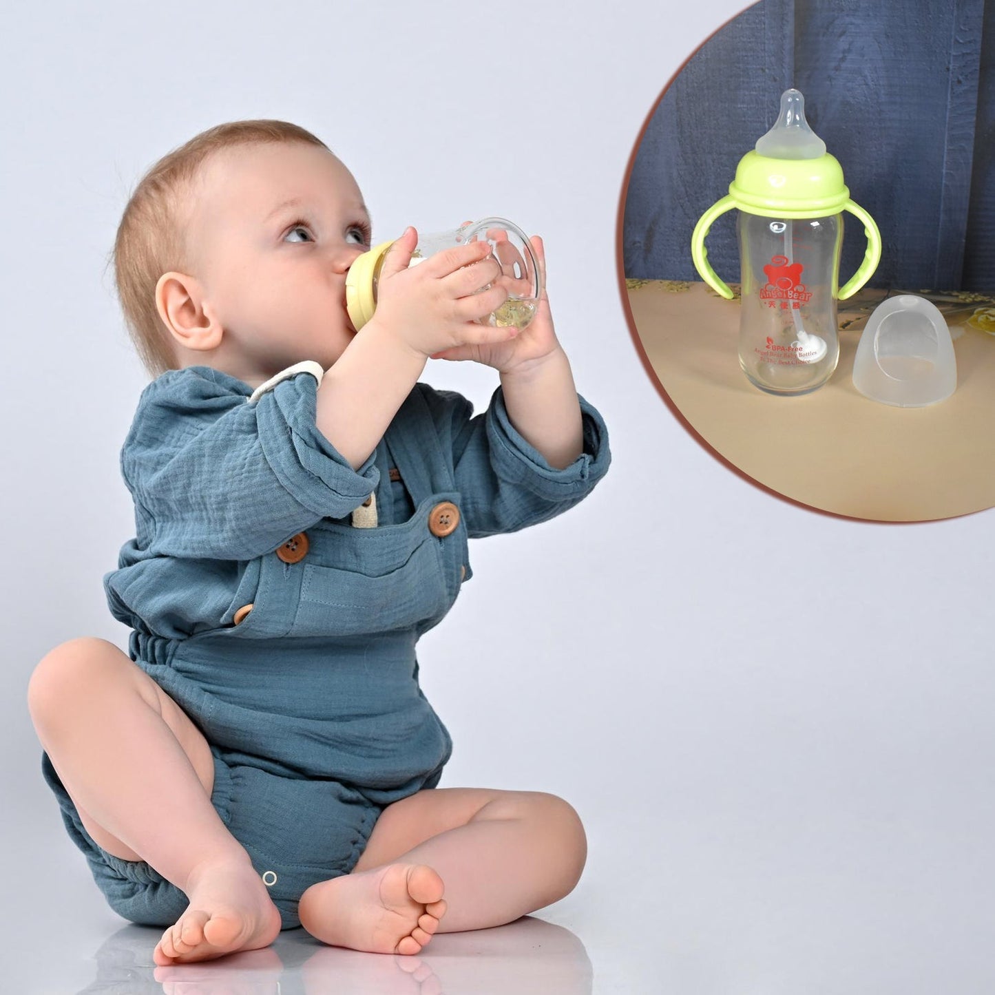 Glass Baby Feeding Bottle with Handles & Straw (240 ML / 1 Pc) Signaturekarts
