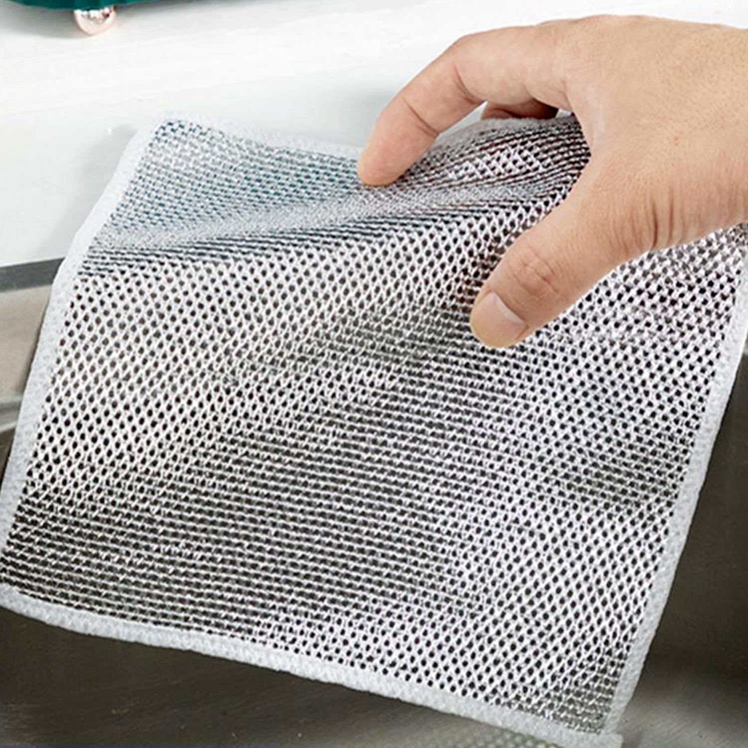 Double-Sided Microfiber Cloth & Stainless Steel Scrubber – (1 Pc, 20x20 cm) signaturekarts
