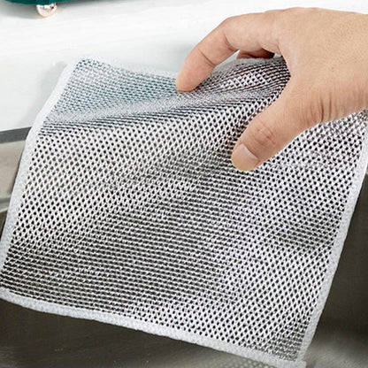 Double-Sided Microfiber Cloth & Stainless Steel Scrubber – (1 Pc, 20x20 cm) signaturekarts