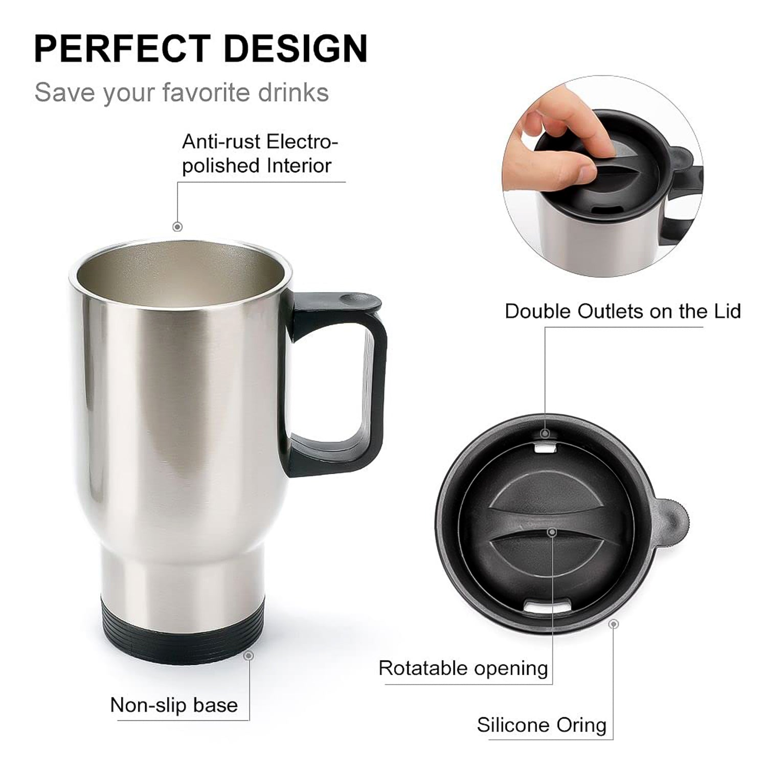 Stainless Steel Vacuum Glass Insulated Glass Coffee Cups, Tumbler (With Lid & Handle / 1 pc) signaturekarts