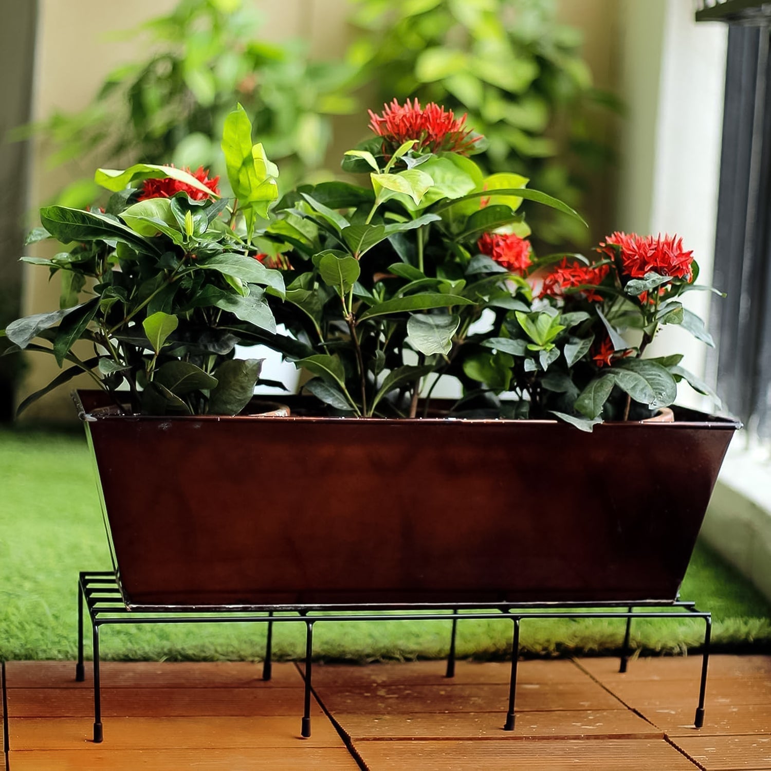 Metal Rectangle Flower plant stand for balcony (60×20 Cm / 2 Pc Set) Signature kart