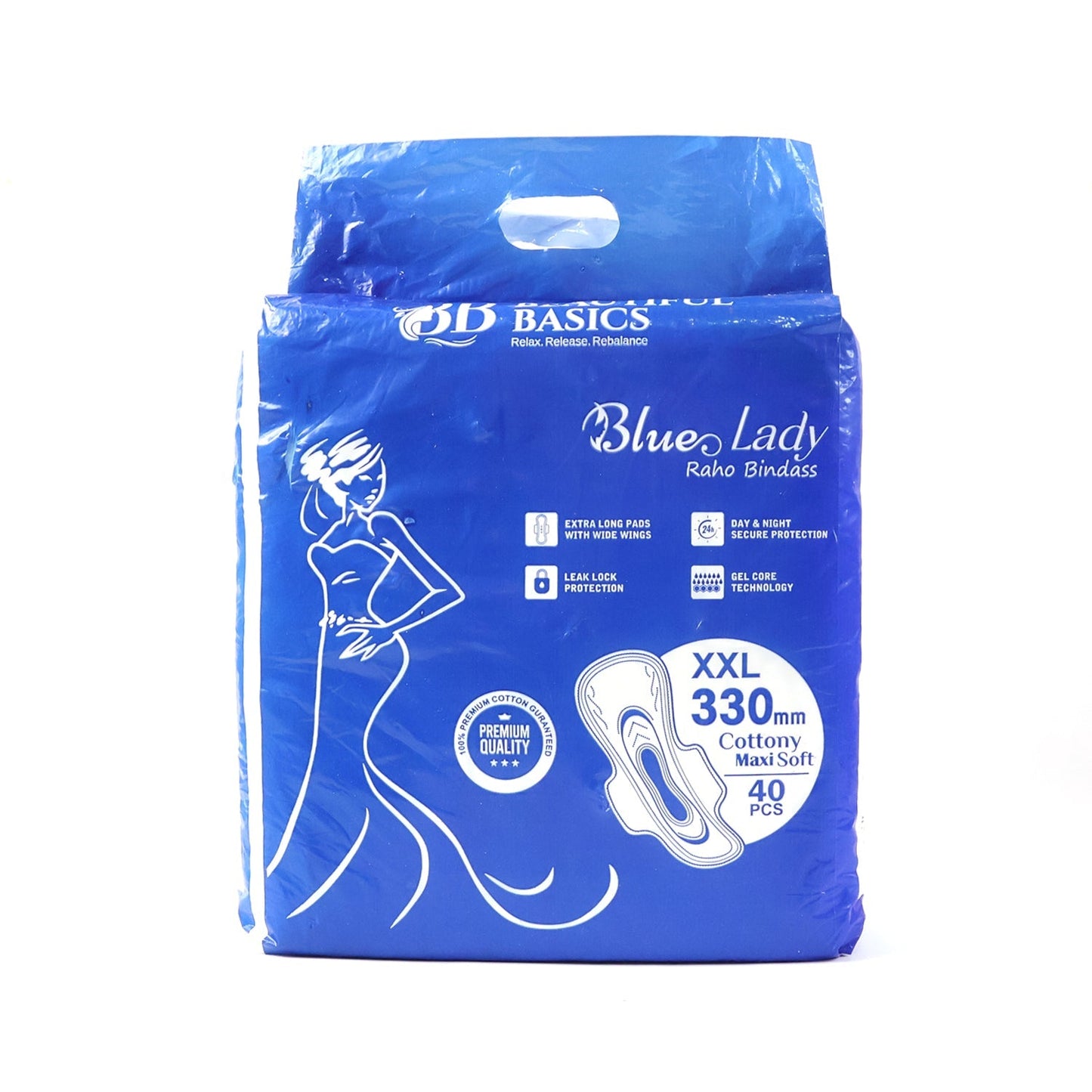 Beautiful Basics Blue Lady Long Pads With Wides Wings Sanitary Pads – 330 mm, 40-Pack signaturekarts