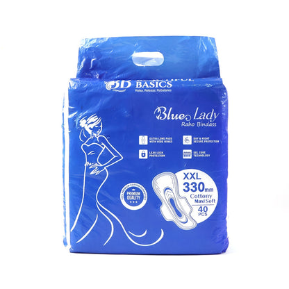 Beautiful Basics Blue Lady Long Pads With Wides Wings Sanitary Pads – 330 mm, 40-Pack signaturekarts