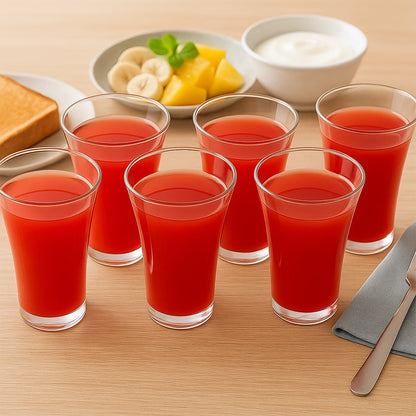 Stylish look Plastic Juicy Glass, Transparent Glasses Set 300ml (6pcs) Signature Kart