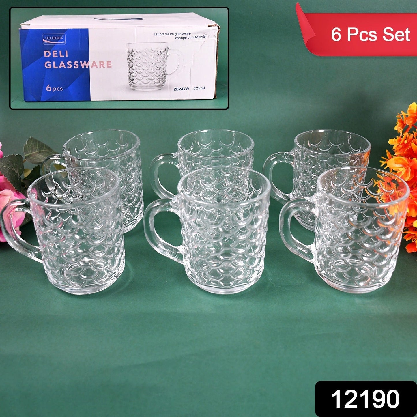 Glass Coffee & Tea Cup / Mug With Handle, Water glass (6 pcs Set / 225 ML) Signaturekarts