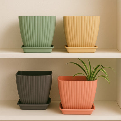 Trendy Square Plastic Flower Pots Set of 5 Signature Kart