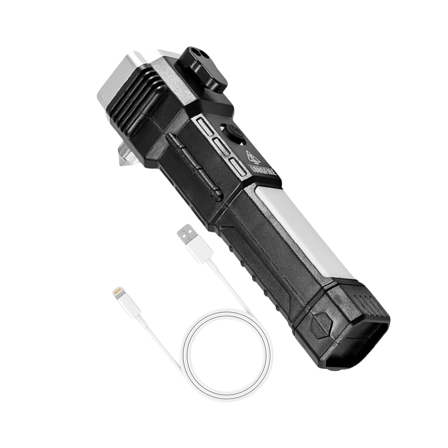 Portable 3W Rechargeable LED Torch with Long Beam, Hammer & Glass Cutter signaturekarts