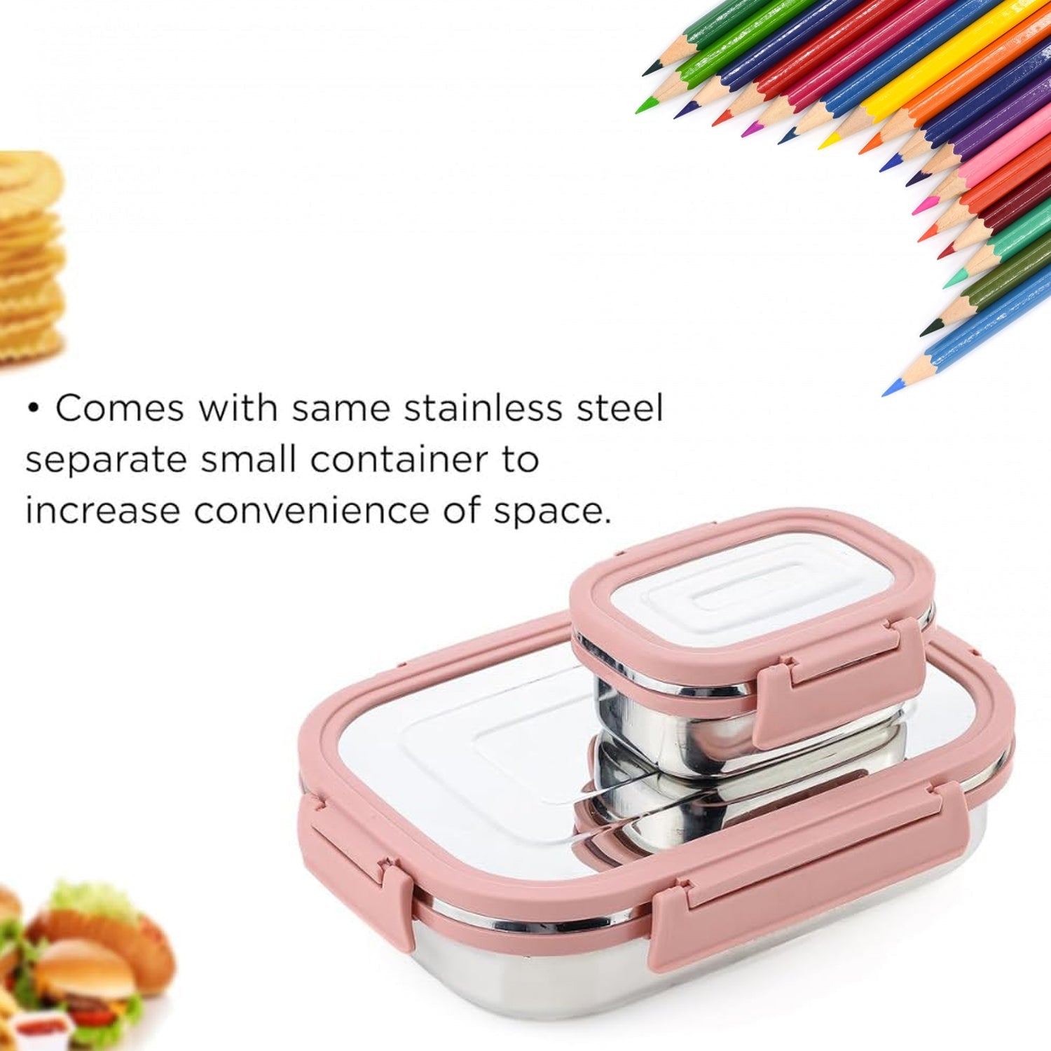 Stainless Steel Leak Proof Air Tight Lunch Boxes (900ML+200ML Approx / 2 Pc Set) Signaturekarts