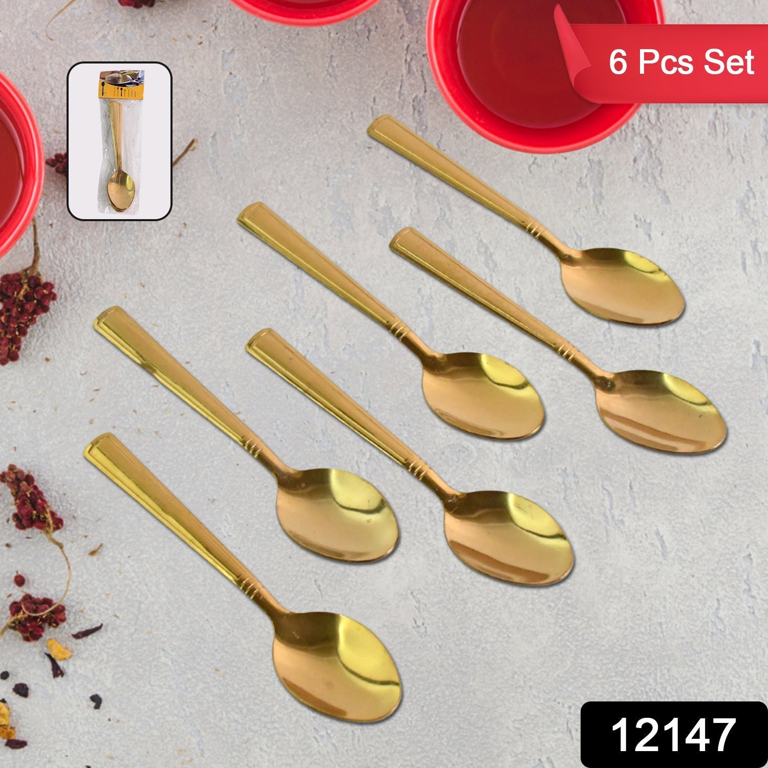 Premium Luxurious Stainless Steel Coated Spoons (6 Pcs Set / Golden) Signaturekarts