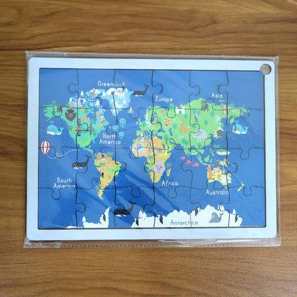 Educational Wooden World Map Puzzle for Kids - (1 Set) signaturekarts