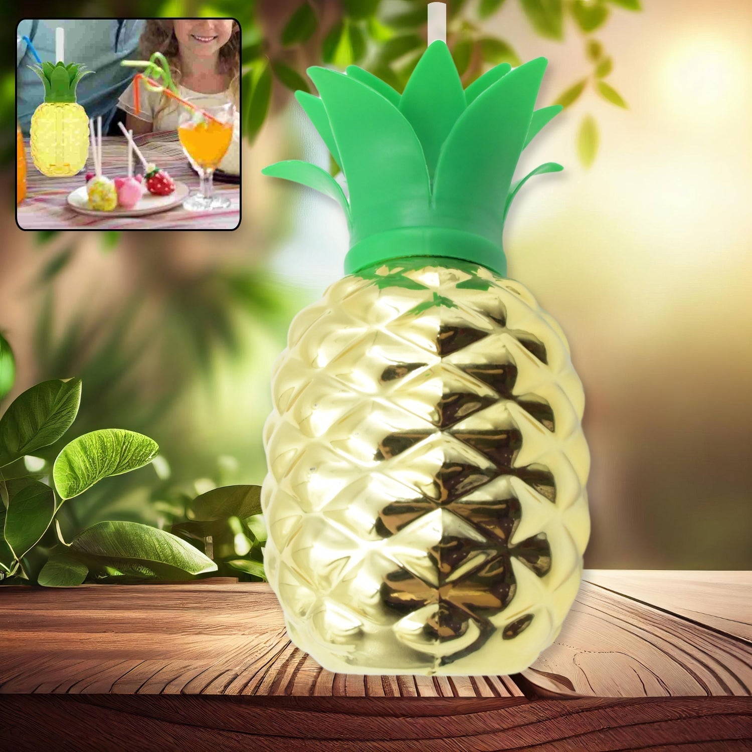 Plastic Pineapple Cups with Straw (1 Pc) - Party Favors, Hawaiian, Beach signaturekarts