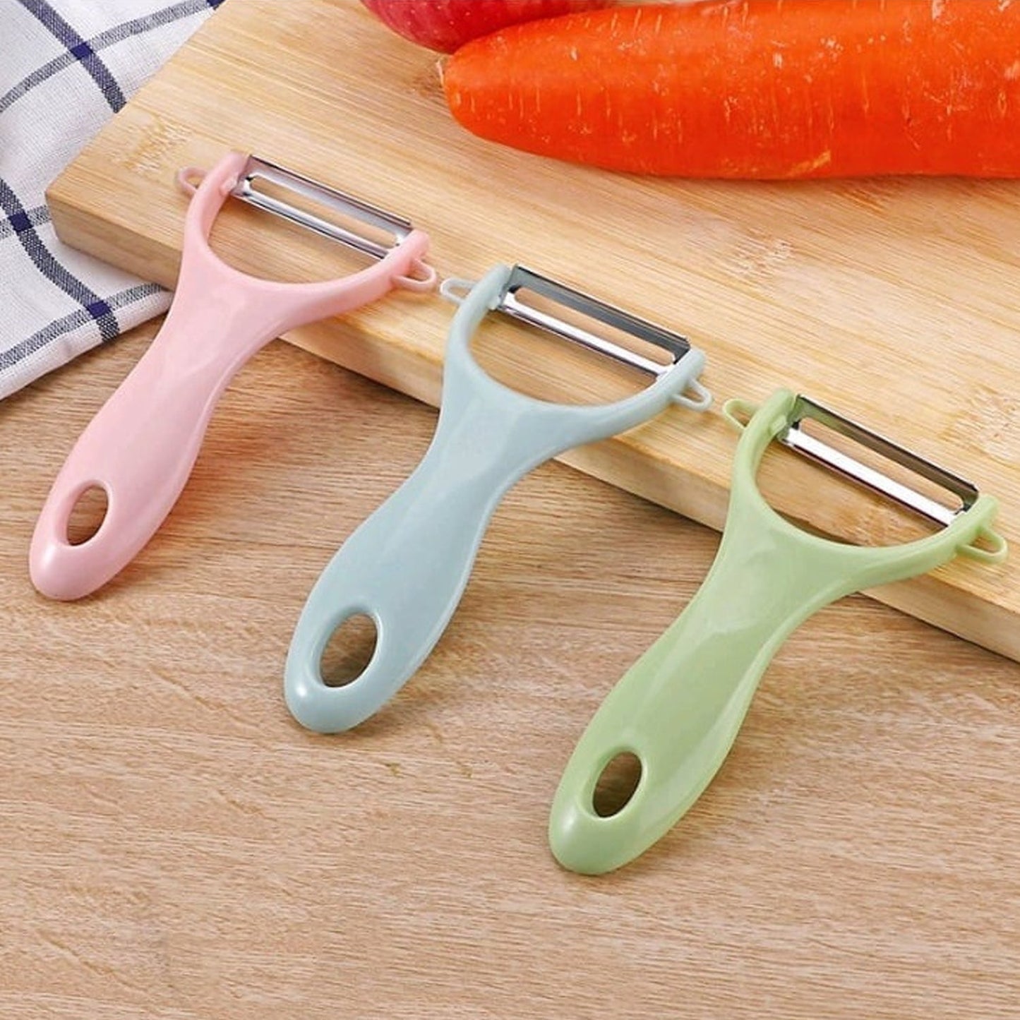 Plastic Kitchen Peeler - Green & Classic Stainless Steel 3-Piece Knife Set Combo signaturekarts