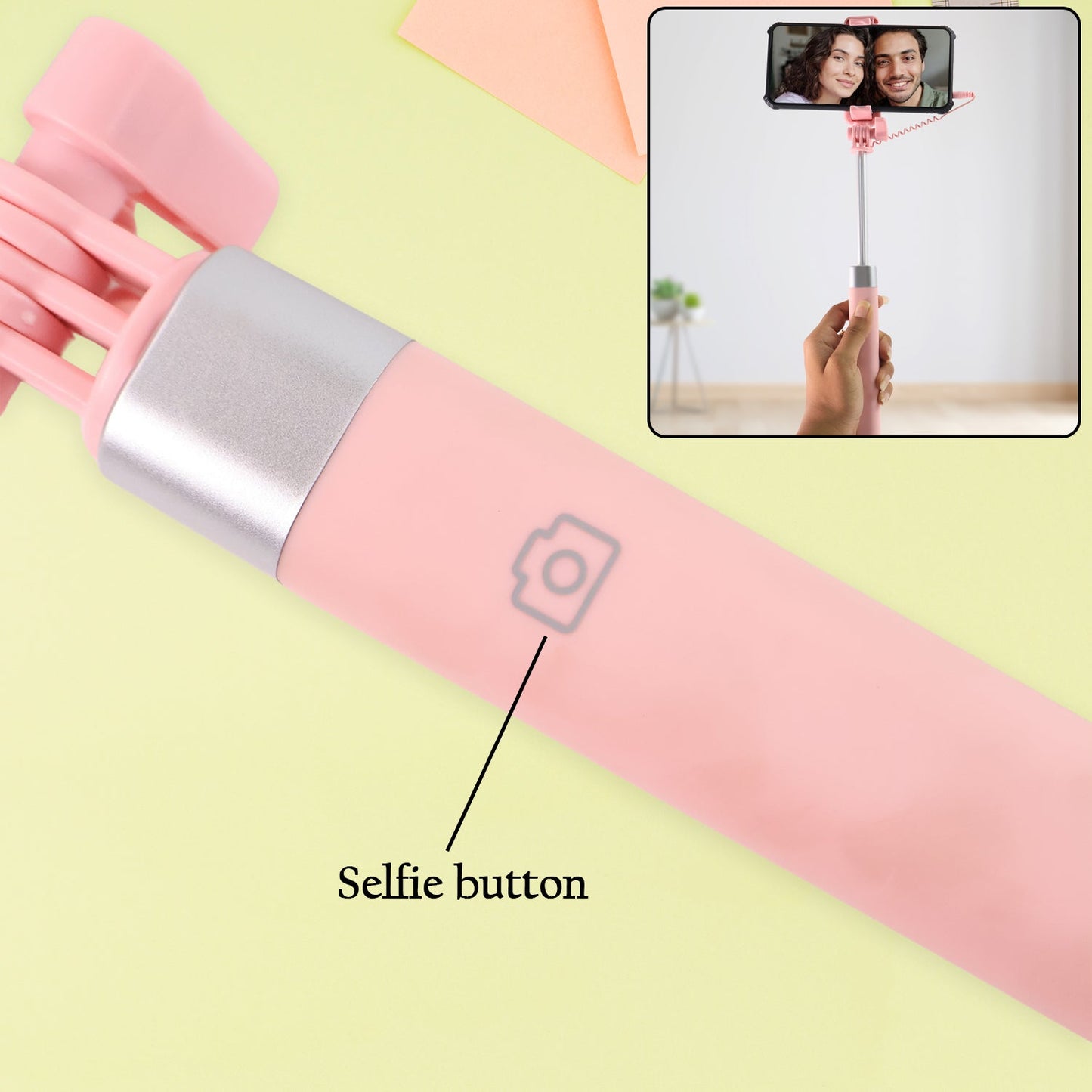 Wired Selfie Stick with Rearview Mirror & Built-In Shutter Button (1 Pc) Signature Kart