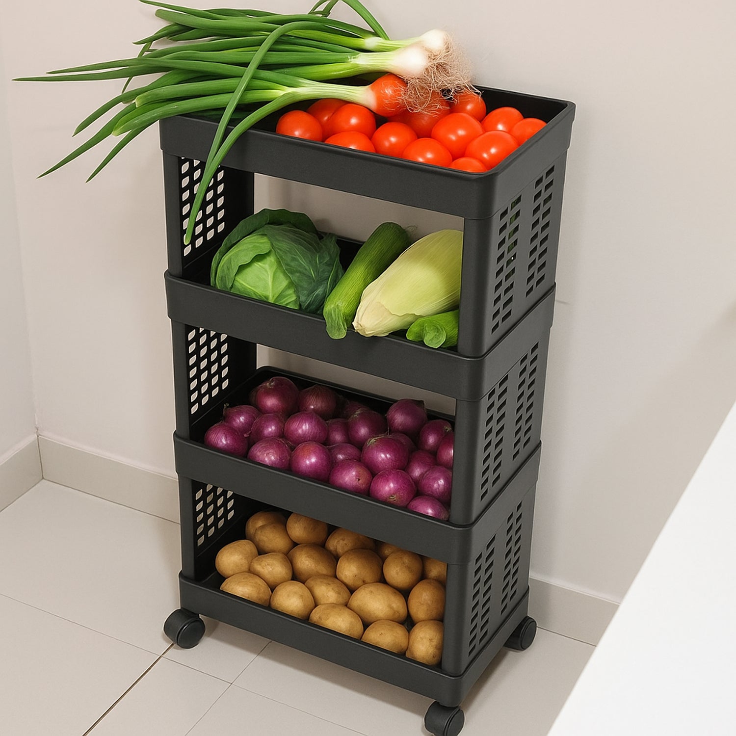 4-Layer Plastic Storage Rack with Wheels Signature Kart