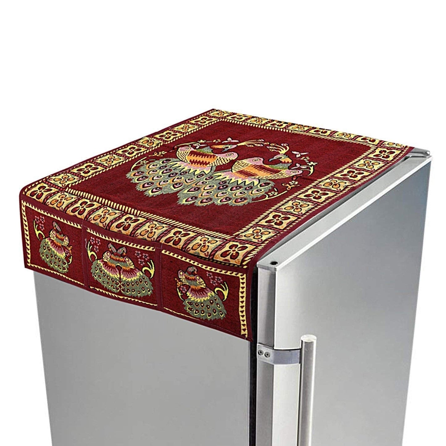 Cotton Fridge Top Cover with Side Pockets for Home Decor (100×60 CM) signaturekarts