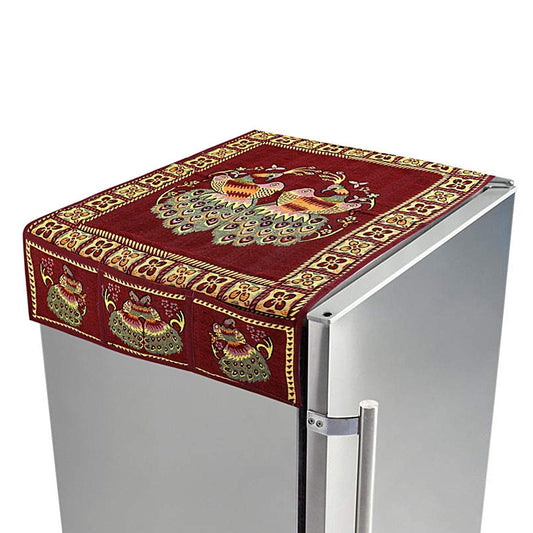 Cotton Fridge Top Cover with Side Pockets for Home Decor (100×60 CM) signaturekarts