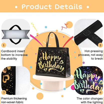 Birthday Gift Bag with Gold Shiny Stars, Reusable Party Gift Bags (1 Pc) Signature kart