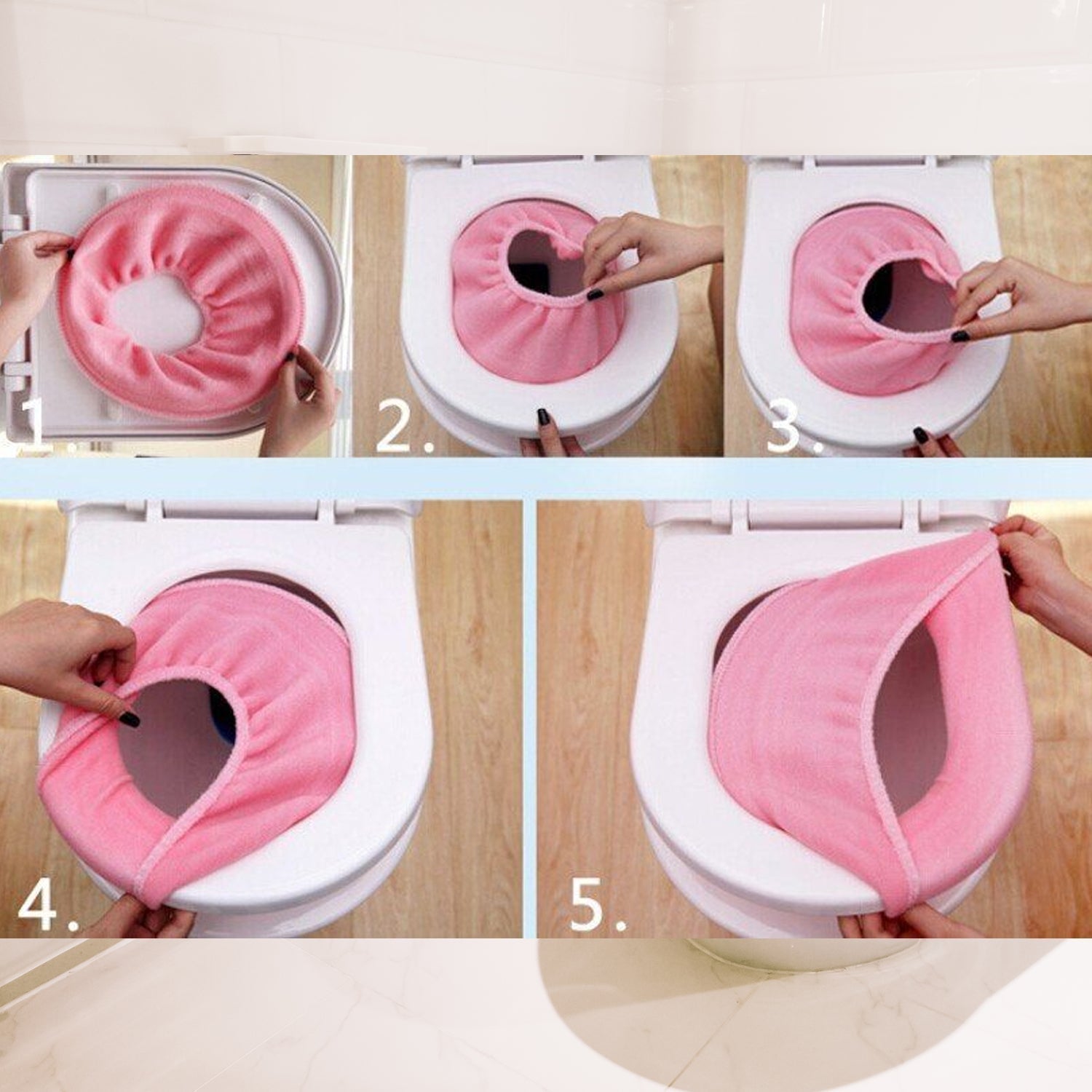 Bathroom Soft Thicker Warmer Stretchable Washable Cloth Toilet Seat Cover (1pc) signaturekarts