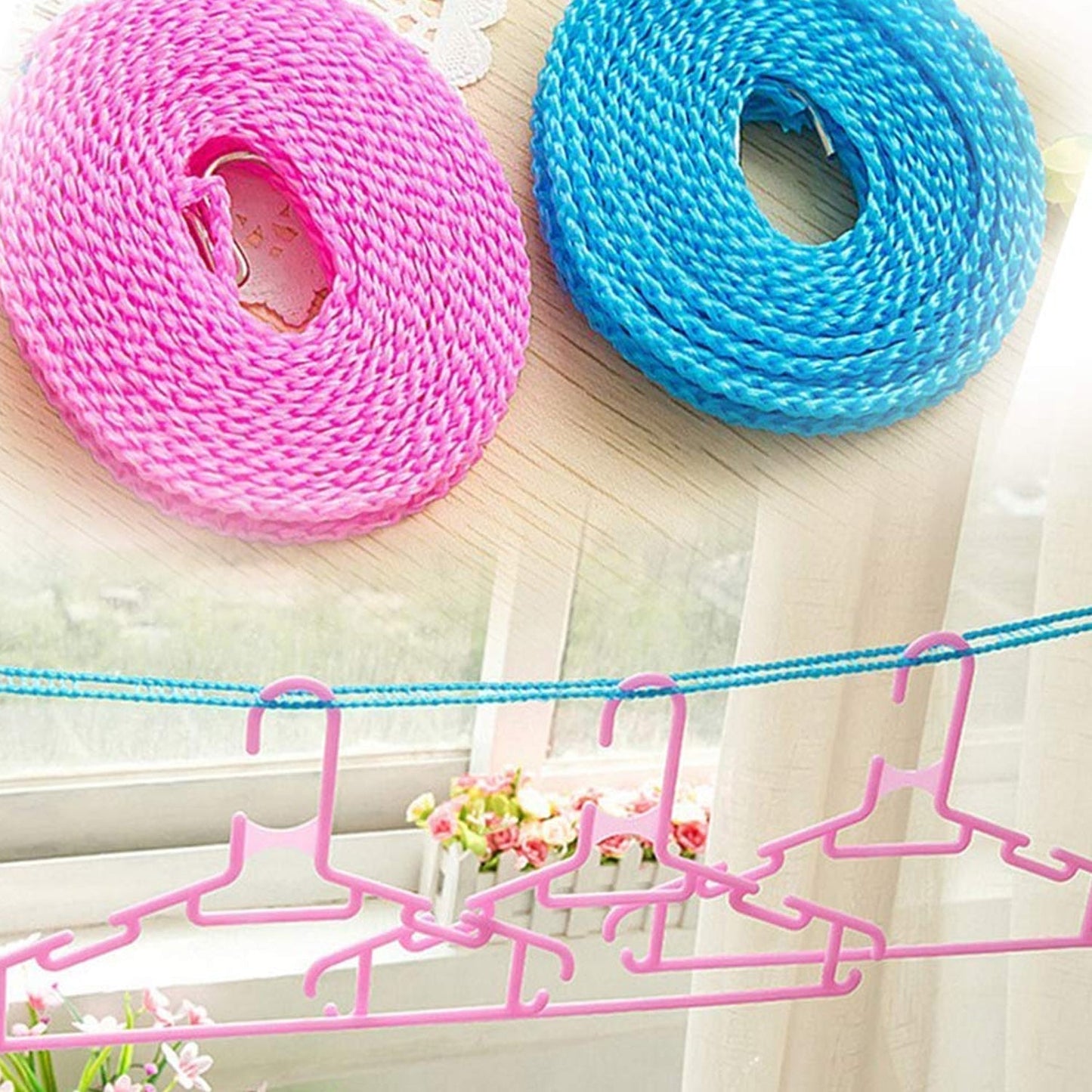 3 Meter Anti-Slip Clothesline Rope - Nylon, Hooks, Indoor/Outdoor signaturekarts