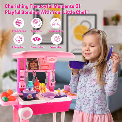 Kitchen Set Kids with Suitcase Role Play Cooking Toy for Girls & Boys (3+) Signaturekarts