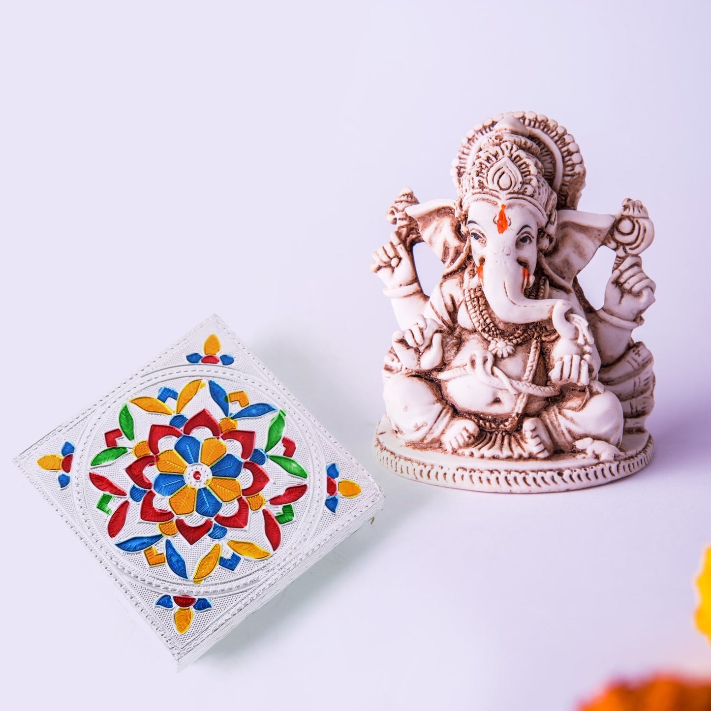1 Pc Meenakari Wooden Chowki & Bajot Set: For Home & Office Puja (Multicolor) signaturekarts