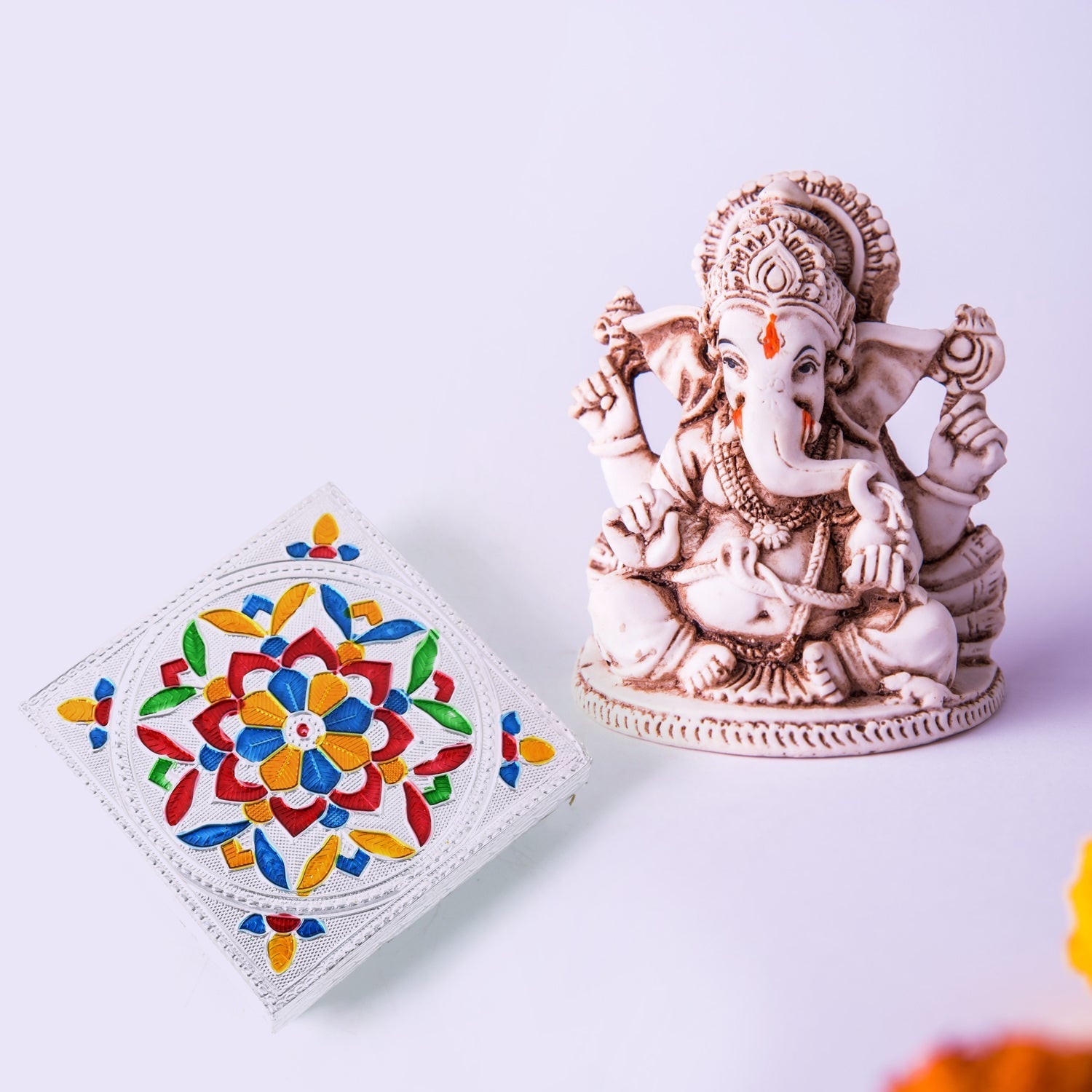 1 Pc Meenakari Wooden Chowki & Bajot Set: For Home & Office Puja (Multicolor) signaturekarts