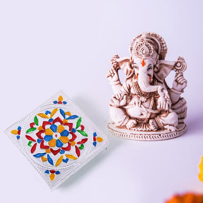 1 Pc Meenakari Wooden Chowki & Bajot Set: For Home & Office Puja (Multicolor) signaturekarts