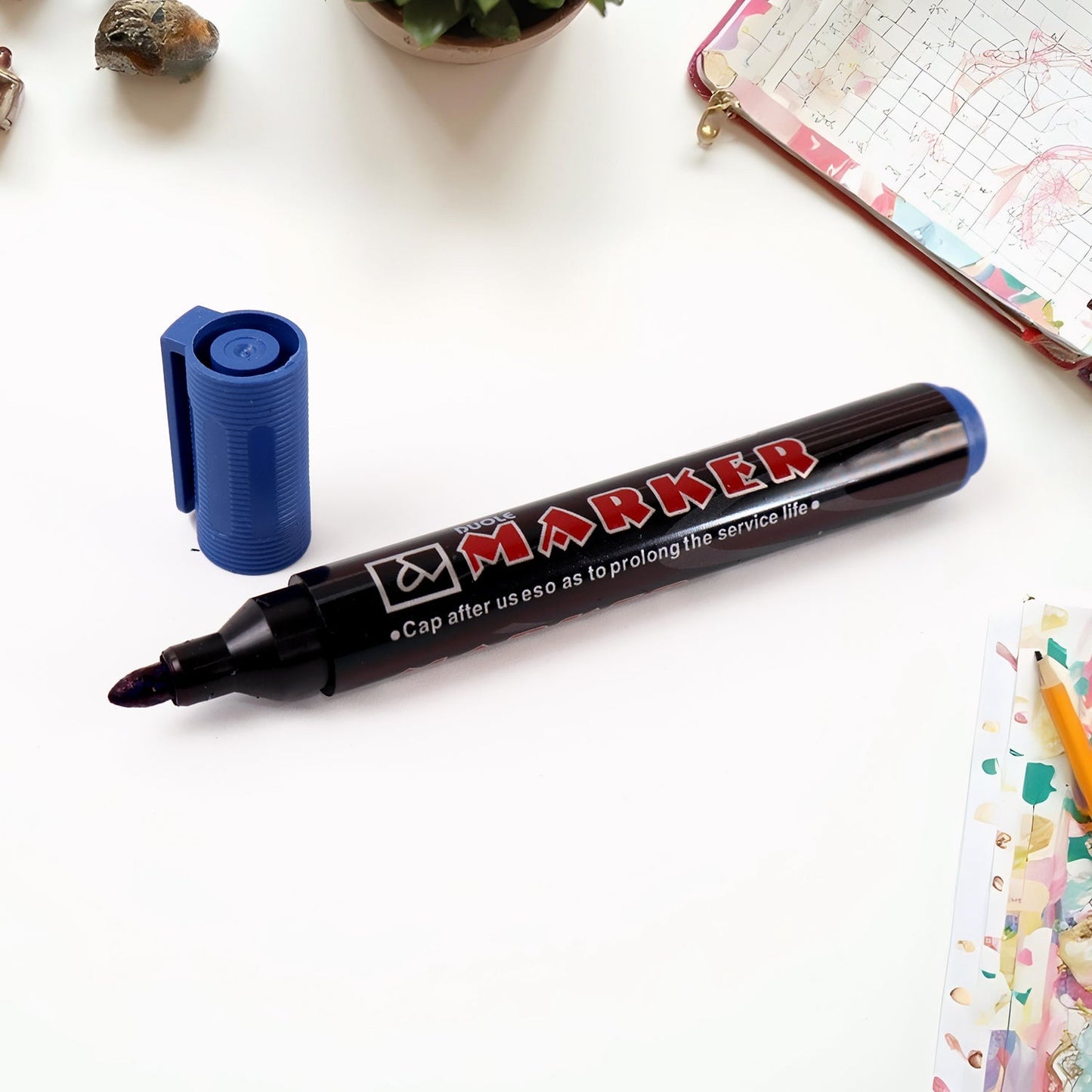 Premium Permanent Blue Marker Pen Set (12 Pc) Signature Kart