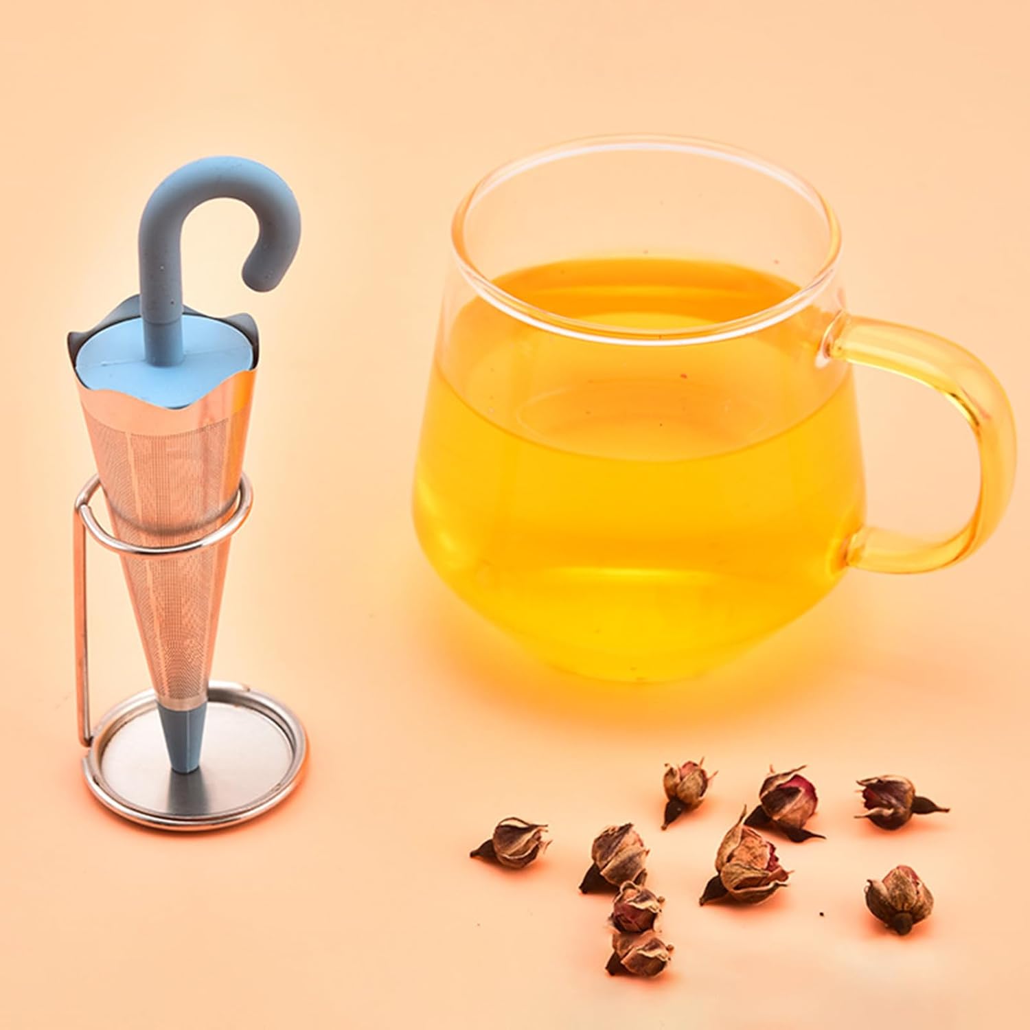 Reusable Cute Umbrella Tea Strainer With Tray / Stand (1 Pc) Signaturekarts