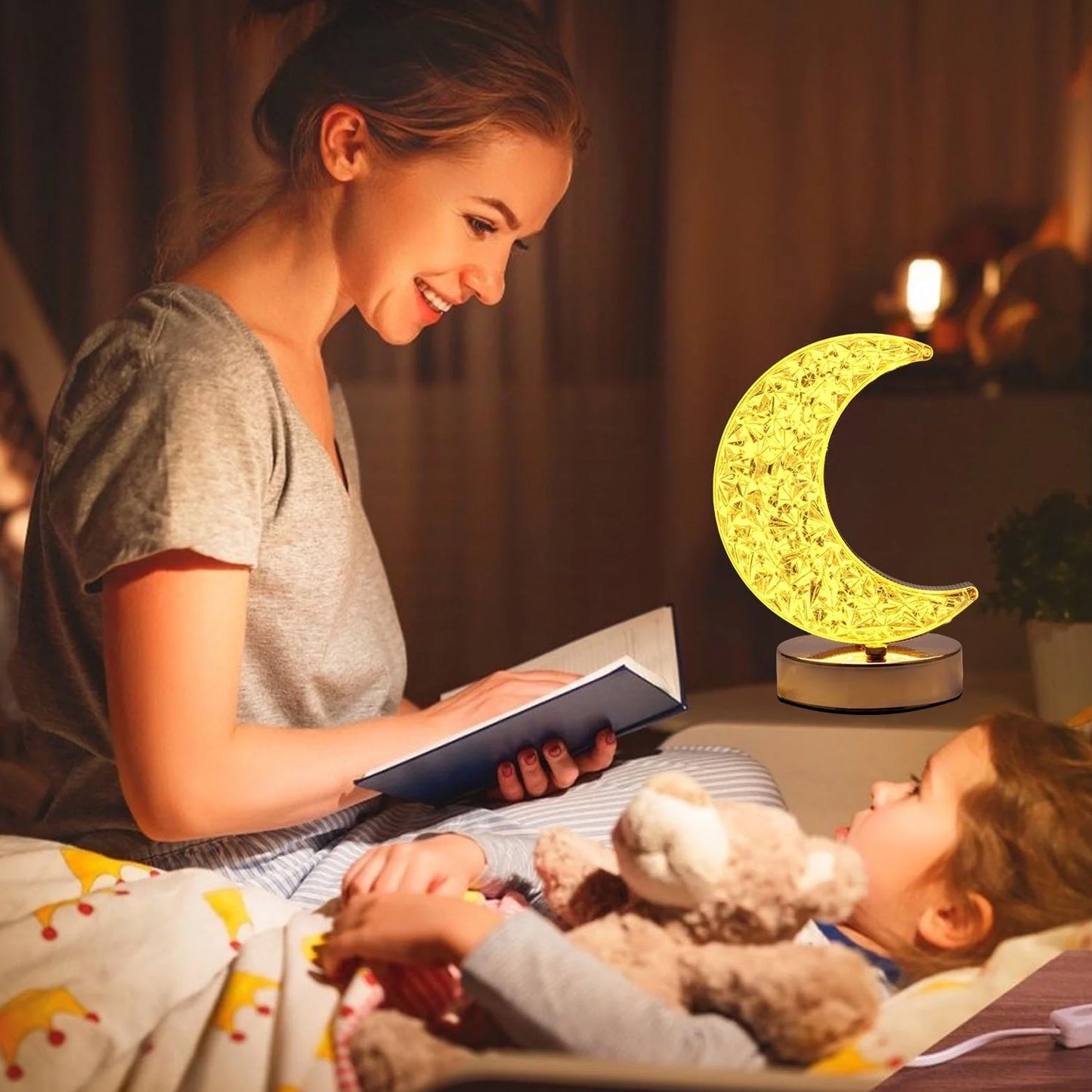 Moon Crystal Touch Table Lamp with 3 Color Dimmable USB Night Light signaturekarts