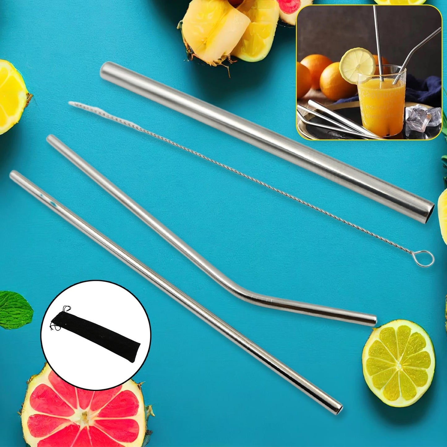 Reusable Stainless Steel Straws with Case for Drinking (4 Pc, Eco-Friendly) signaturekarts