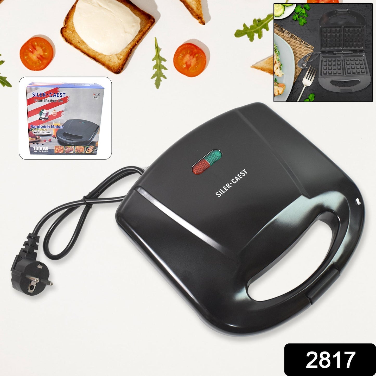Sandwich Maker – Makes 2 Square Sandwiches, Non-Stick Plates, Easy to Clean Your Brand