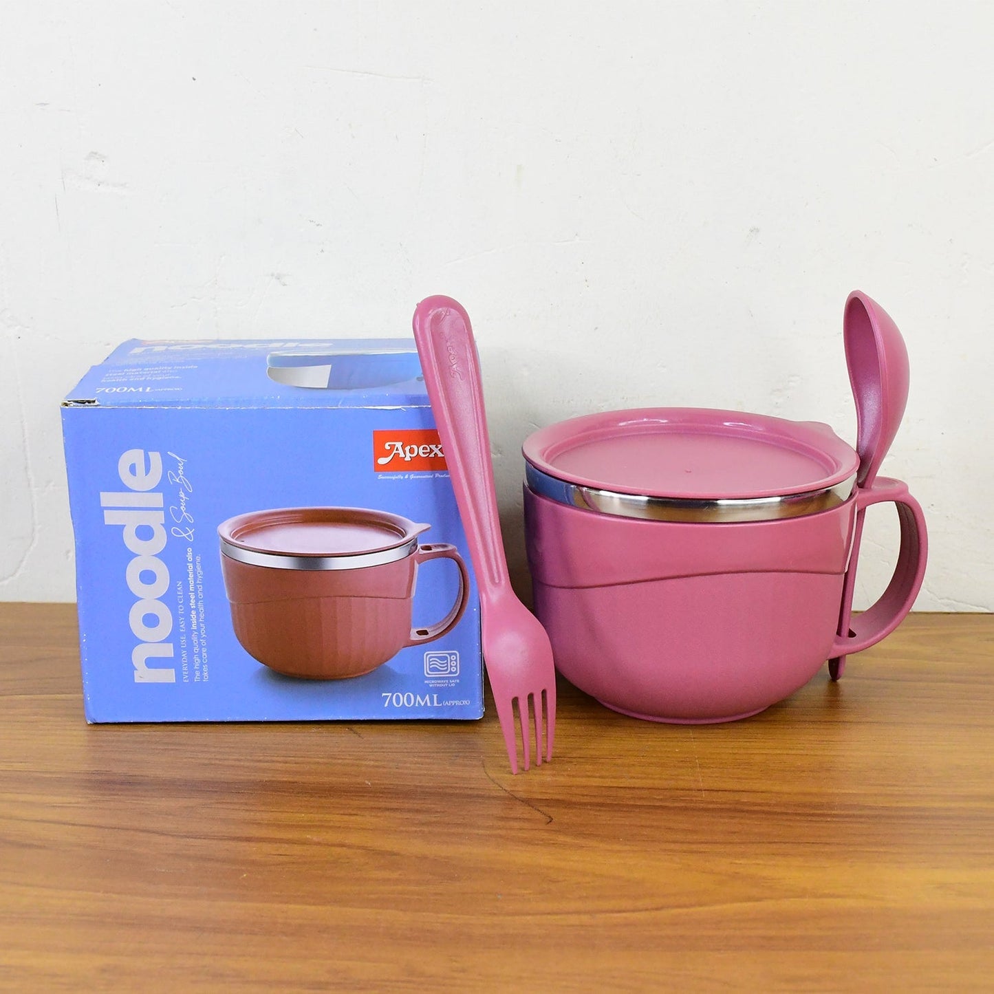 Apex Premium 700 ML Multipurpose Noodle Bowl with Handle, Lid and Fork signaturekarts