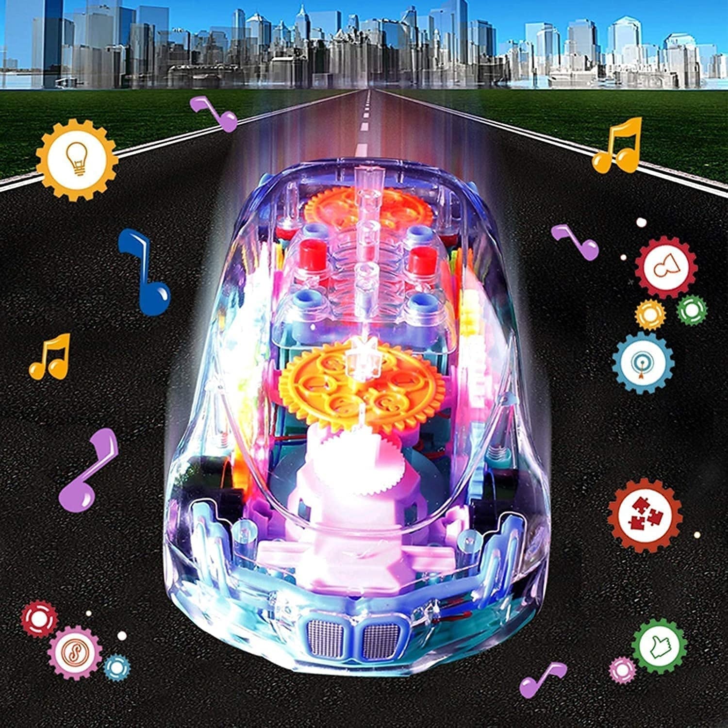 Rotating Transparent Gear Concept Car with Musical and 3D Flashing Lights Toy signaturekarts