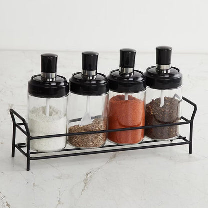 Transparent Glass Oil Dispenser 500 ML Bottle Set of 2, Spice Jar 250 ML Set of 3, Oil Bottle for Kitchen, Oil & Vinegar Storage Glass Bottle, Glass Container for Spice, Masala (5 Pcs Set) signaturekarts