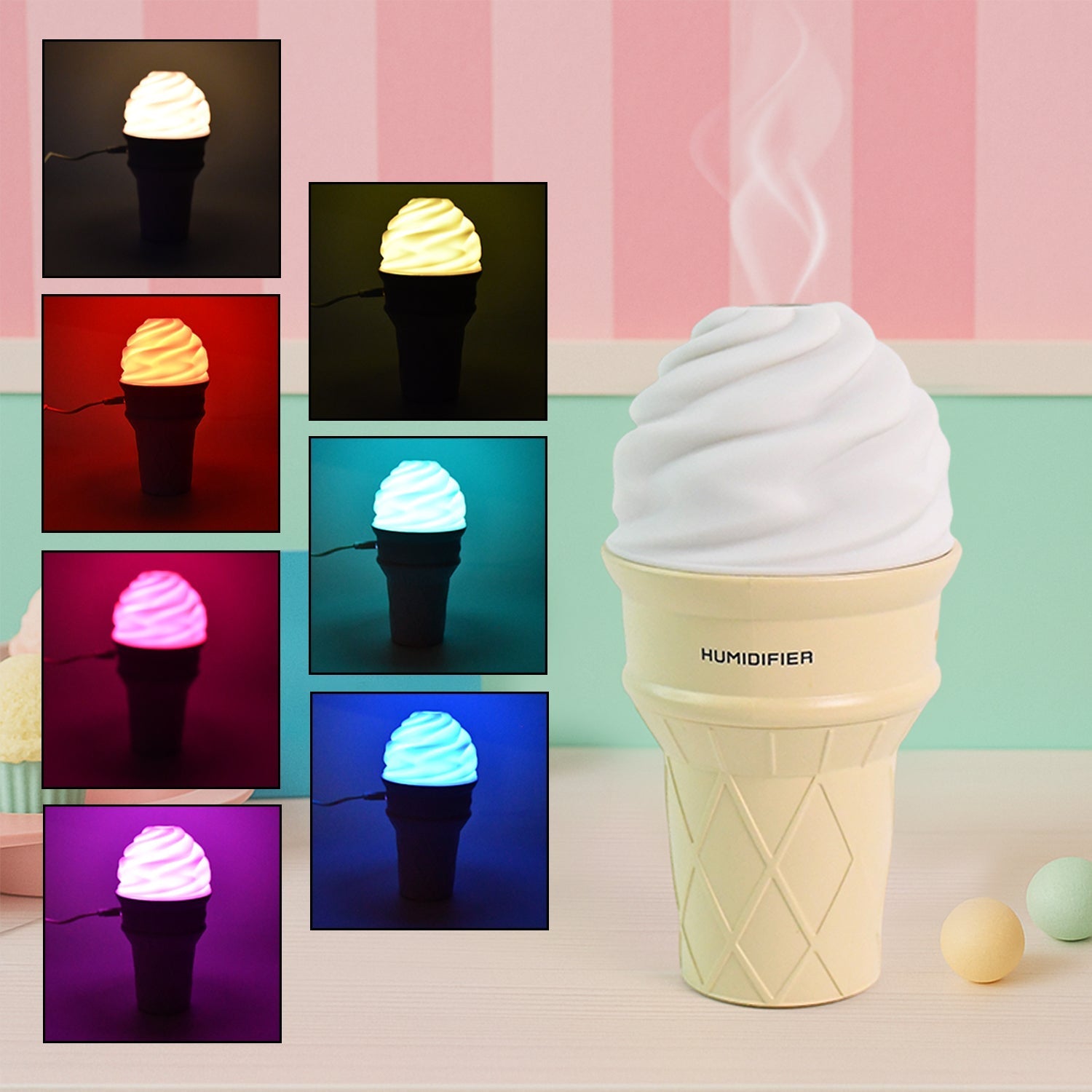 Ice Cream Cone Shape Air Freshener Humidifier (1Pc / Cream Color) Signature kart