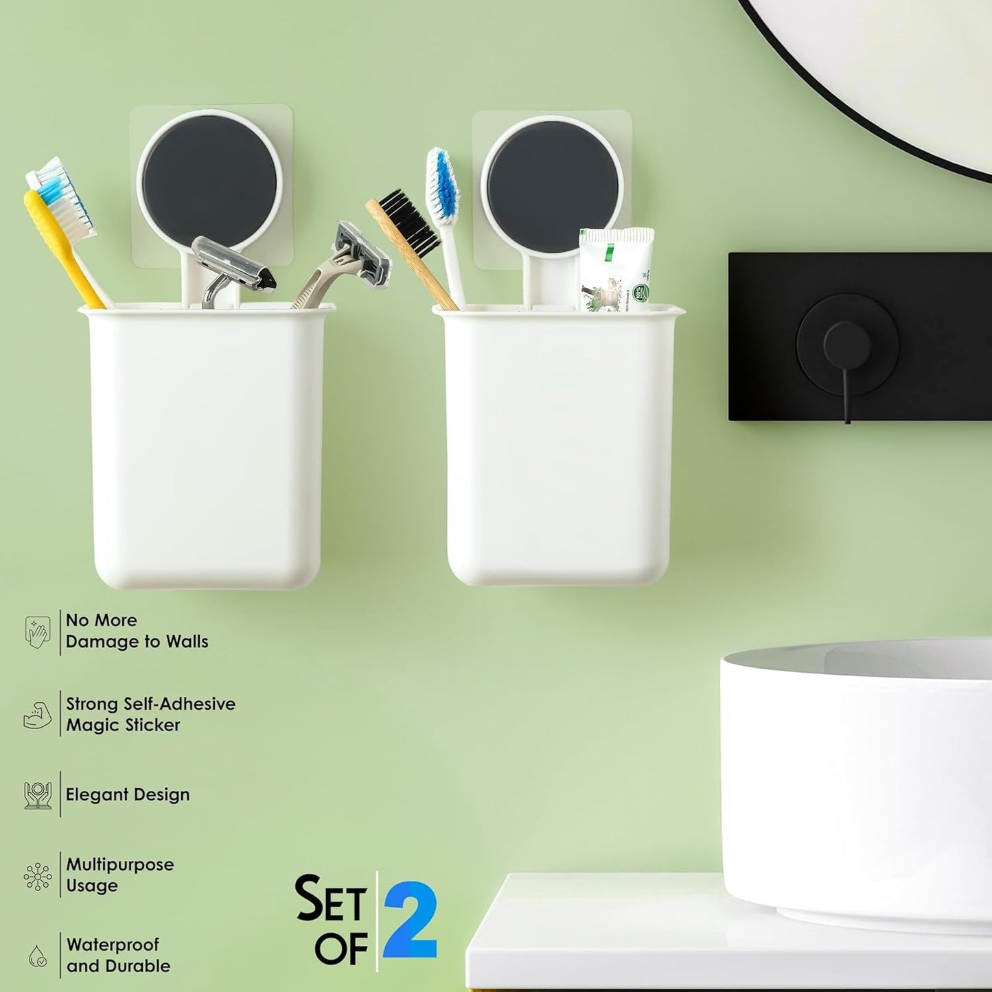 Wall Mounted Bathroom Storage Organizer Cup Set (2 Pc Set) The Morsignaturekarts