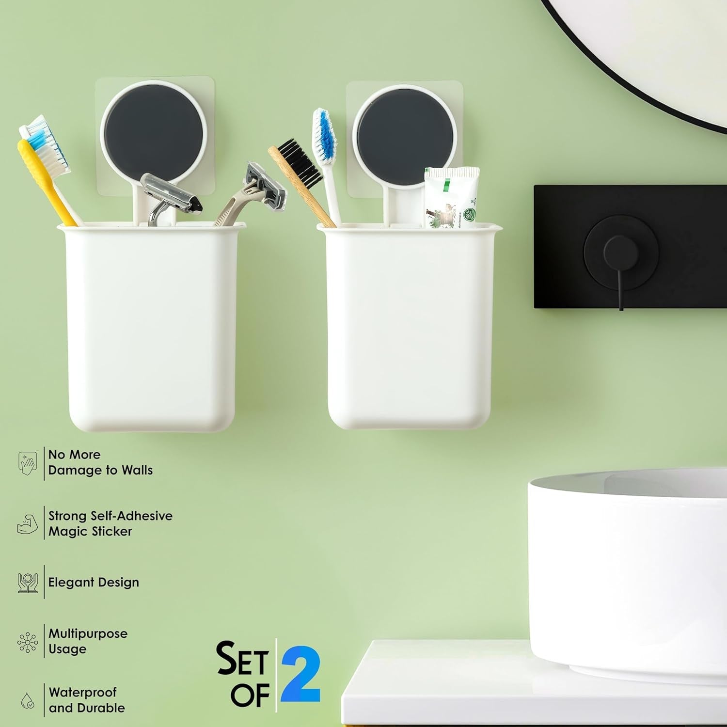 Wall Mounted Bathroom Storage Organizer Cup Set (2 Pc Set) The Morsignaturekarts