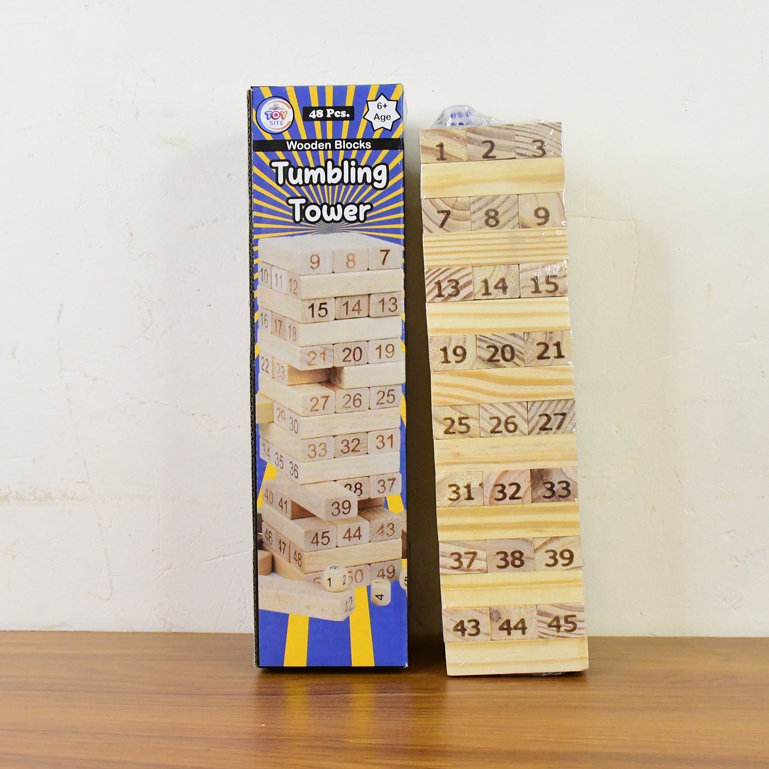 Wooden Tumbling Stacking Tower Game, Zenga tower (48 Pcs Blocks 2 Dices) Signaturekarts