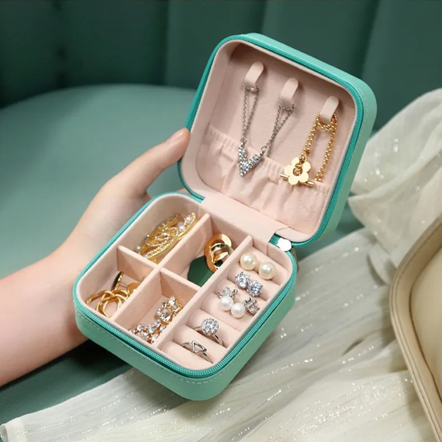 Mini PU Leather jewellery Box for Travel & Storage signaturekarts