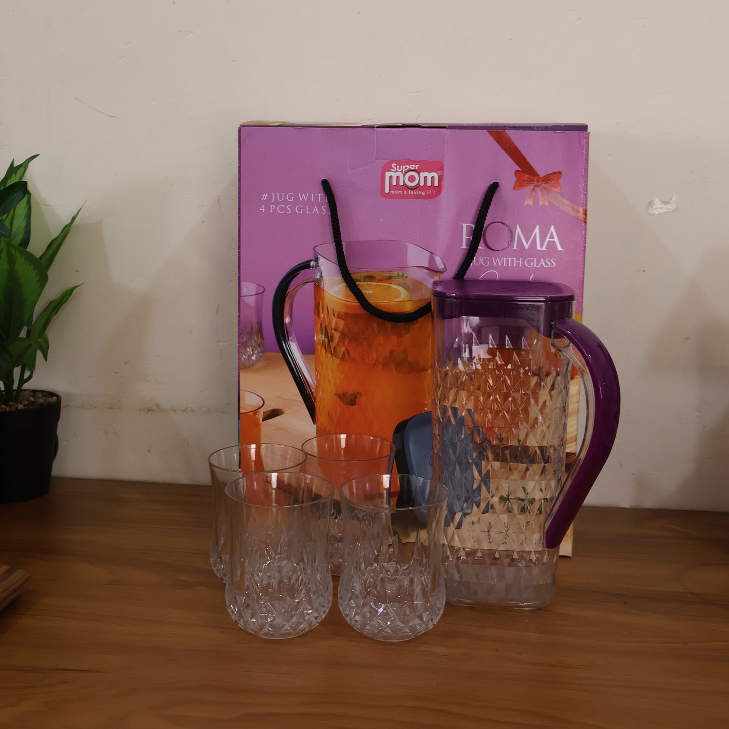 Supermom ROMA Plastic Jug with Glasses Combo Set (5 Pc) signaturekarts