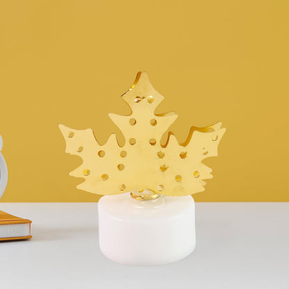 Christmas Decorative LED Gold Metal Leaf Diya Lamp, Diwali (1 Pc) Signature Kart