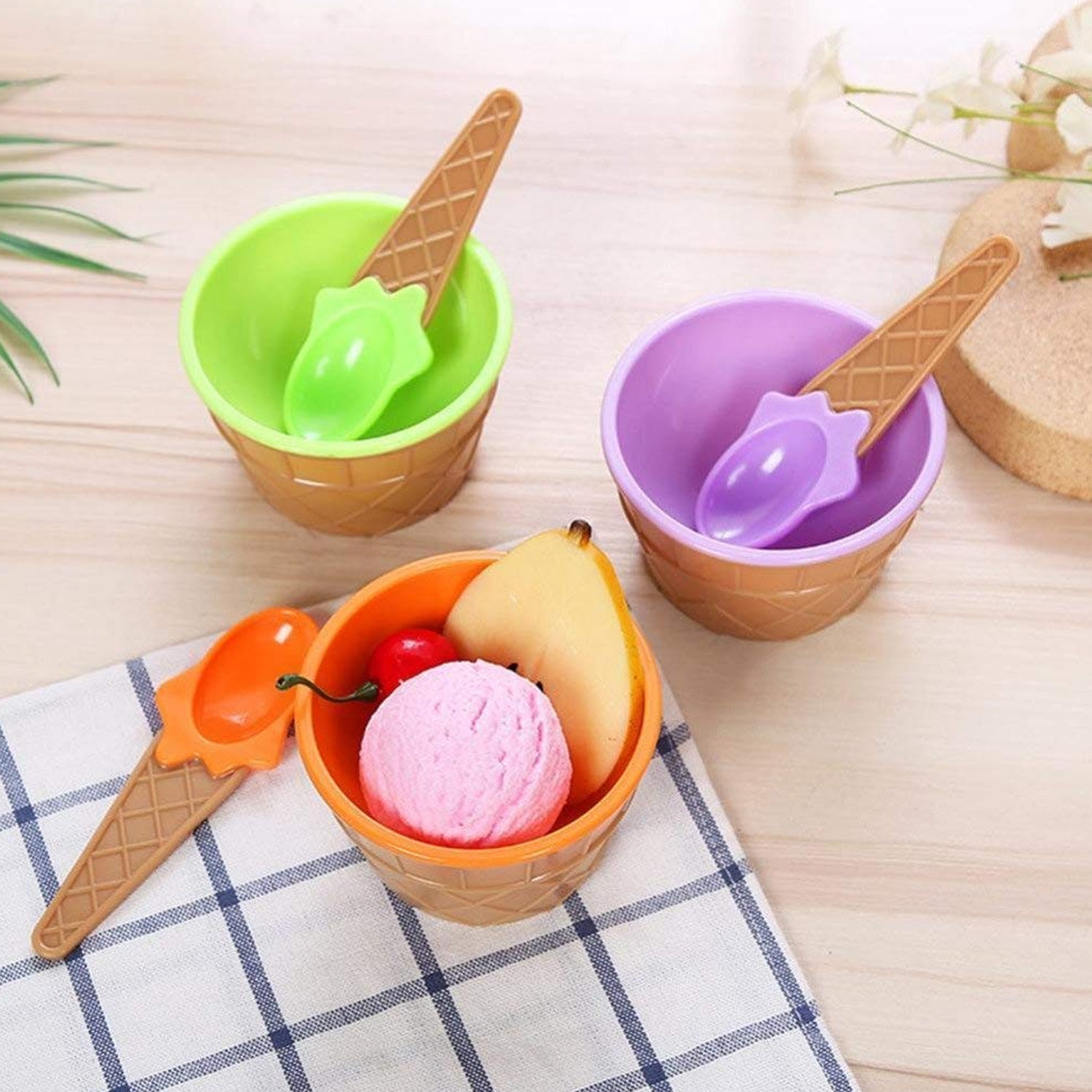 Premium Ice Cream Waffle Spoon Bowl Set (6-Piece , Color Box) signaturekarts