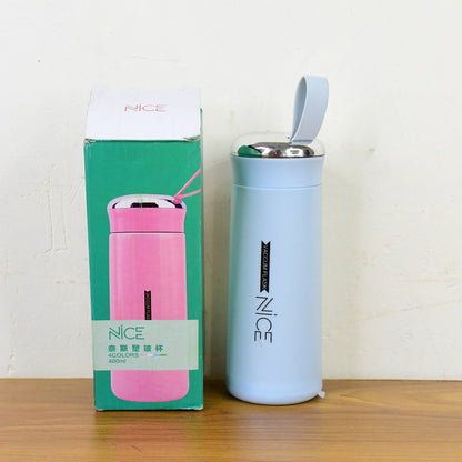 Water bottle 400ml leak proof, glass water bottle with   (1 pc / Light Blue Color) signaturekarts