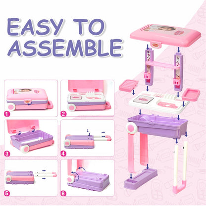 Big Beauty Set Suitcase On Wheel, The Ultimate Beauty Set On Wheels for Girls, Makeup Kit is Easy to Clean & Use, Portable Beauty Set with 25 Pieces for 3 Years BIS Approved. (Beauty Set Trolley) signaturekarts