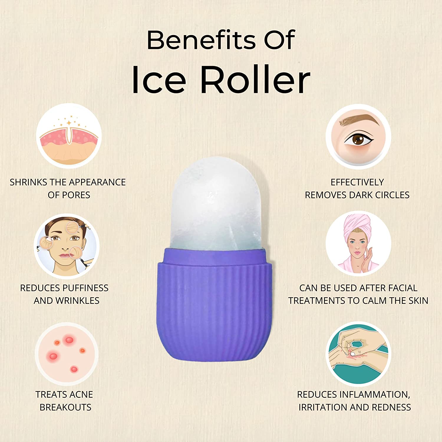 Beauty Ice Roller for Face & Eye Massage (Reusable, Purple / Without Box) signaturekarts